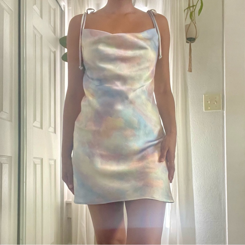 Rebelflow Pastel Cloudy Mini Slip Dress Small